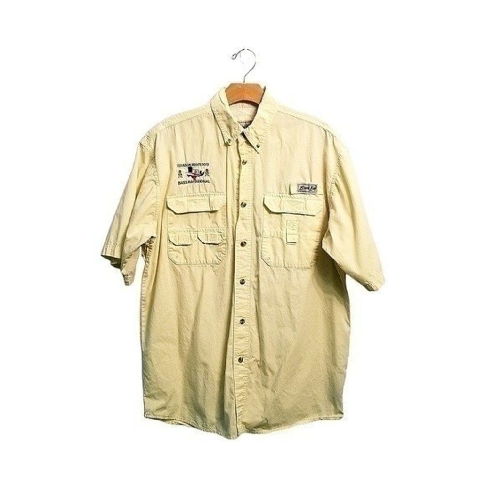 Bimini Bay Light Yellow Short Sleeve Fishing Shirt - Medium   7 0005